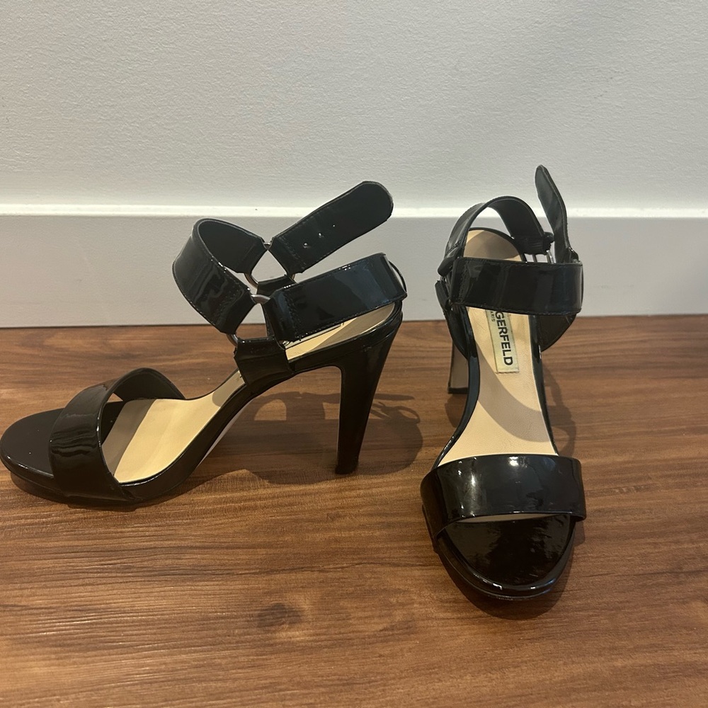 Karl Lagerfeld Glossy Black Strappy Heels